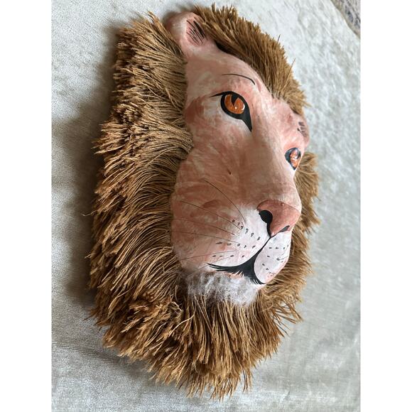 Vintage paper mache Lion head Wall Hanging Mask decor 16x11” animal nursery - Picture 7 of 9